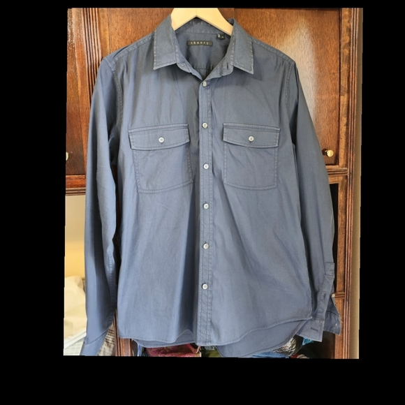 LOT (2) THEORY Linen Capris Pants & THEORY Navy Blue Button Down Shirt Medium● - Picture 4 of 13